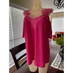 NWOT Bright Pink Lace Trimmed Top 1XL